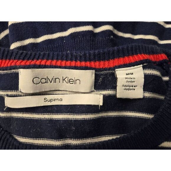 Calvin Klein Supima Mens Size Medium Navy/White Striped Sweater - Picture 5 of 6